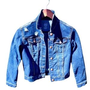 GIrls Distressed Denim Jeans Jacket Size L 10-12 LIKE NEW